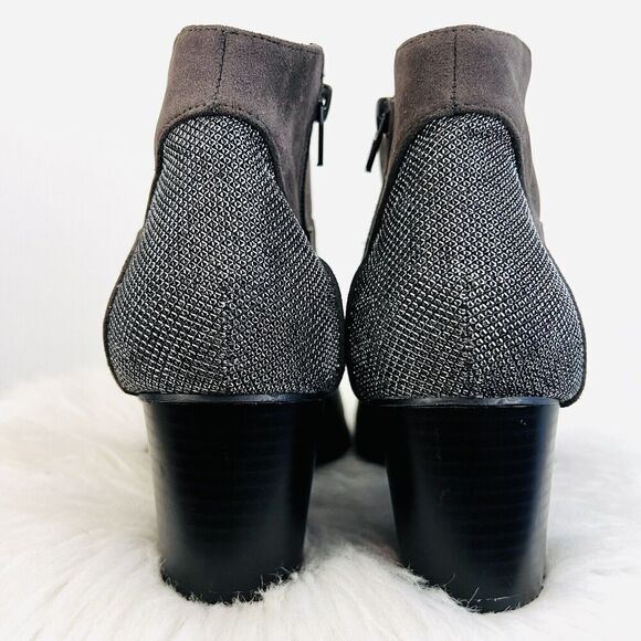 🎉Clearance🎉Cato Gray Faux Suede Embellished Heel Side Zip Ankle Boots Size 11M - Picture 5 of 8